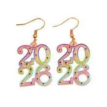 Load image into Gallery viewer, 2026 New Year Number 2026 Earrings Colorful Geometric Hollowed Earrings Female Ear Accessories New Year Jewelry Gift Women Men