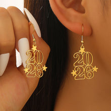 Load image into Gallery viewer, 2026 New Year Number 2026 Earrings Colorful Geometric Hollowed Earrings Female Ear Accessories New Year Jewelry Gift Women Men