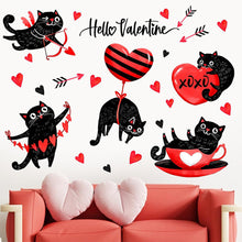 Load image into Gallery viewer, Black Cat Heart Shaped Wall Stickers Home Wall Decoration Restaurant Window Stickers Valentine's Day Atmosphere Decoration