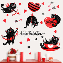 Load image into Gallery viewer, Black Cat Heart Shaped Wall Stickers Home Wall Decoration Restaurant Window Stickers Valentine's Day Atmosphere Decoration