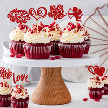 Load image into Gallery viewer, 12Pcs Valentine's Day Red Cake Topper Inserts Dessert Baking Supplies Bakeware Heart Shaped Cake Toppers Festival Party Atmosphere Decoration