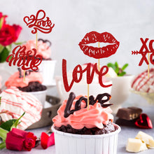 Load image into Gallery viewer, 12Pcs Valentine's Day Red Cake Topper Inserts Dessert Baking Supplies Bakeware Heart Shaped Cake Toppers Festival Party Atmosphere Decoration