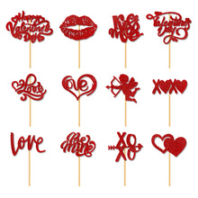 Load image into Gallery viewer, 12Pcs Valentine's Day Red Cake Topper Inserts Dessert Baking Supplies Bakeware Heart Shaped Cake Toppers Festival Party Atmosphere Decoration