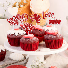 Load image into Gallery viewer, 12Pcs Valentine's Day Red Cake Topper Inserts Dessert Baking Supplies Bakeware Heart Shaped Cake Toppers Festival Party Atmosphere Decoration