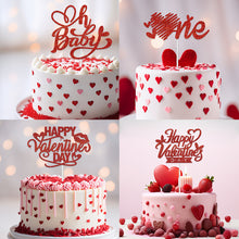 Load image into Gallery viewer, Valentine's Day Red Cake Topper Inserts Golden Glitter Dessert Baking Supplies Bakeware Festival Party Atmosphere Decoration