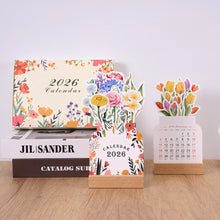 Load image into Gallery viewer, 2026 New Year Fashion Flower Calendar Wooden Platform Calendar Notepad Memo Creative Calendar Festival Gift