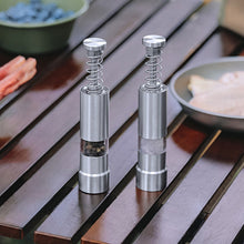 Load image into Gallery viewer, Stainless Steel Pepper Grinder Manual Pepper Mill Push Down Spice Grinder Clear View Camping Picnic BBQ Outdoor Kitchen Essential Tabletop Dining Accessory