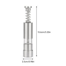 Load image into Gallery viewer, Stainless Steel Pepper Grinder Manual Pepper Mill Push Down Spice Grinder Clear View Camping Picnic BBQ Outdoor Kitchen Essential Tabletop Dining Accessory