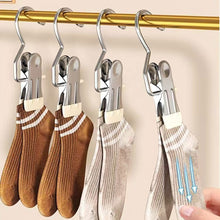 Load image into Gallery viewer, 10Pcs Stainless Steel Multifunctional Clothes Clips with Hooks Portable Hanging Clothespins Pants Storage & Drying Clips for Home Wardrobe Laundry Organizer