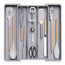 Load image into Gallery viewer, Upgraded Adjustable Cutlery Organizer Expandable Plastic Storage Tray With Divided Slots Silverware Holder For Forks Knives Kitchen Utensil Drawer Organizer
