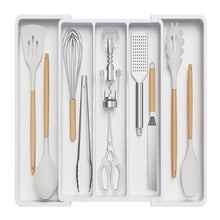 Load image into Gallery viewer, Upgraded Adjustable Cutlery Organizer Expandable Plastic Storage Tray With Divided Slots Silverware Holder For Forks Knives Kitchen Utensil Drawer Organizer