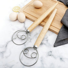 Load image into Gallery viewer, Danish Dough Whisk Stainless Steel Bread Dough Mixer With Wooden Handle For Sourdough Pizza Cake Pastry Baking Kitchen Tools