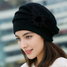 Load image into Gallery viewer, Autumn Winter Thickened Warm Knitted Wool Beret Flower Hat DIY Accessories Soft Pure Color Mom Hat For Women
