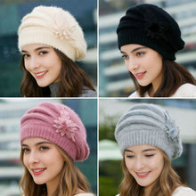 Load image into Gallery viewer, Autumn Winter Thickened Warm Knitted Wool Beret Flower Hat DIY Accessories Soft Pure Color Mom Hat For Women