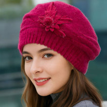 Load image into Gallery viewer, Autumn Winter Thickened Warm Knitted Wool Beret Flower Hat DIY Accessories Soft Pure Color Mom Hat For Women