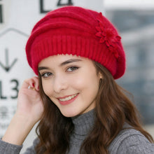 Load image into Gallery viewer, Autumn Winter Thickened Warm Knitted Wool Beret Flower Hat DIY Accessories Soft Pure Color Mom Hat For Women