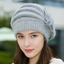 Load image into Gallery viewer, Autumn Winter Thickened Warm Knitted Wool Beret Flower Hat DIY Accessories Soft Pure Color Mom Hat For Women