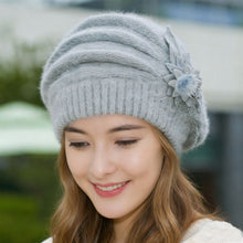 Load image into Gallery viewer, Autumn Winter Thickened Warm Knitted Wool Beret Flower Hat DIY Accessories Soft Pure Color Mom Hat For Women