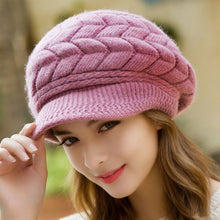Load image into Gallery viewer, Retro Winter Warm Knit Hat For Women Double Soft Lining Wide Visor Brim High Elastic Slouchy Beanie Fashion Ski Running Camping Cap