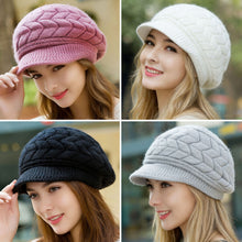 Load image into Gallery viewer, Retro Winter Warm Knit Hat For Women Double Soft Lining Wide Visor Brim High Elastic Slouchy Beanie Fashion Ski Running Camping Cap