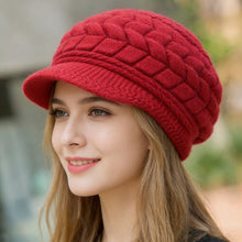 Load image into Gallery viewer, Retro Winter Warm Knit Hat For Women Double Soft Lining Wide Visor Brim High Elastic Slouchy Beanie Fashion Ski Running Camping Cap