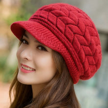 Load image into Gallery viewer, Retro Winter Warm Knit Hat For Women Double Soft Lining Wide Visor Brim High Elastic Slouchy Beanie Fashion Ski Running Camping Cap