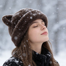Load image into Gallery viewer, Winter Leopard Print Plush Hat Women Cute Cat Bear Ear Plush Bucket Beanie Retro Warm Ear Protection Fisherman Cap