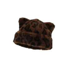 Load image into Gallery viewer, Winter Leopard Print Plush Hat Women Cute Cat Bear Ear Plush Bucket Beanie Retro Warm Ear Protection Fisherman Cap