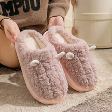 Load image into Gallery viewer, Winter Warm Cute Cartoon Plush Slippers Closed Toe Non Slip Thick Sole Fuzzy Fur Cotton Indoor Bedroom House Shoes For Women Men