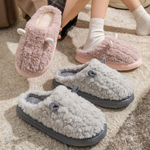 Load image into Gallery viewer, Winter Warm Cute Cartoon Plush Slippers Closed Toe Non Slip Thick Sole Fuzzy Fur Cotton Indoor Bedroom House Shoes For Women Men