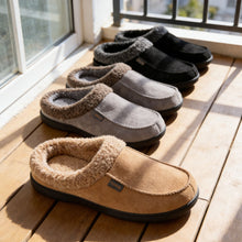 Load image into Gallery viewer, Men Winter Warm Suede Fuzzy Plush Slippers Memory Foam Cushion Non Slip Durable TPR Sole Indoor Outdoor Comfortable House Shoes
