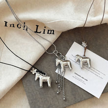 Load image into Gallery viewer, Ins Fashion Tassel Horse Pendant Necklace Minimalist Metallic Cartoon Flower Long Adjustable Sweater Chain Silver Plated Snake Wax Rope Choker For Women Party Travel Accessory