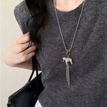 Load image into Gallery viewer, Ins Fashion Tassel Horse Pendant Necklace Minimalist Metallic Cartoon Flower Long Adjustable Sweater Chain Silver Plated Snake Wax Rope Choker For Women Party Travel Accessory
