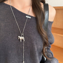 Load image into Gallery viewer, Ins Fashion Tassel Horse Pendant Necklace Minimalist Metallic Cartoon Flower Long Adjustable Sweater Chain Silver Plated Snake Wax Rope Choker For Women Party Travel Accessory