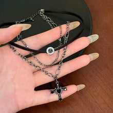 Load image into Gallery viewer, Personalized Gothic Punk Y2K Vintage Star Heart Black Cross Pendant Double Layer Multi Layer Bead Chain Necklace For Men Women Lovers Rock Party Grunge EMO Fashion Trend Charm Jewelry
