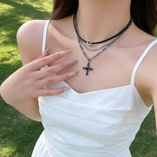 Load image into Gallery viewer, Personalized Gothic Punk Y2K Vintage Star Heart Black Cross Pendant Double Layer Multi Layer Bead Chain Necklace For Men Women Lovers Rock Party Grunge EMO Fashion Trend Charm Jewelry