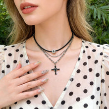 Load image into Gallery viewer, Personalized Gothic Punk Y2K Vintage Star Heart Black Cross Pendant Double Layer Multi Layer Bead Chain Necklace For Men Women Lovers Rock Party Grunge EMO Fashion Trend Charm Jewelry