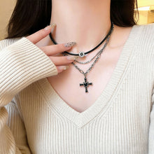 Load image into Gallery viewer, Personalized Gothic Punk Y2K Vintage Star Heart Black Cross Pendant Double Layer Multi Layer Bead Chain Necklace For Men Women Lovers Rock Party Grunge EMO Fashion Trend Charm Jewelry