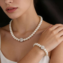 Load image into Gallery viewer, 3 Pcs Imitation White Pearl Jewelry Set Silver Color Crystal Rhinestone Necklace Bracelet Stud Earrings Elegant Bridal Luxury Women Birthday Party Gift