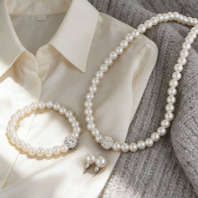 Load image into Gallery viewer, 3 Pcs Imitation White Pearl Jewelry Set Silver Color Crystal Rhinestone Necklace Bracelet Stud Earrings Elegant Bridal Luxury Women Birthday Party Gift