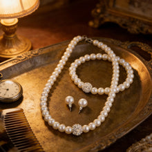 Load image into Gallery viewer, 3 Pcs Imitation White Pearl Jewelry Set Silver Color Crystal Rhinestone Necklace Bracelet Stud Earrings Elegant Bridal Luxury Women Birthday Party Gift