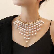 Load image into Gallery viewer, Trendy Vintage Multi Layer Long Pearl Tassel Necklace Imitation Pearl Bead Exaggerated Elegant Collarbone Chain Choker For Women Party Wedding Jewelry Gift