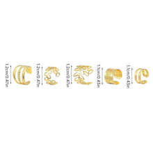Load image into Gallery viewer, 5pcs Set Elegant Leaf Shaped Hollow Circle Stacked Ear Cuff No Piercing Clip On Earrings Gold Bridal Wedding Jewelry For Women Female Gift