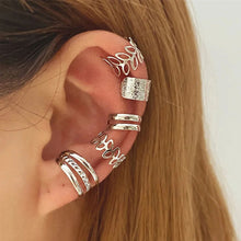 Load image into Gallery viewer, 5pcs Set Elegant Leaf Shaped Hollow Circle Stacked Ear Cuff No Piercing Clip On Earrings Gold Bridal Wedding Jewelry For Women Female Gift