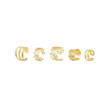 Load image into Gallery viewer, 5pcs Set Elegant Leaf Shaped Hollow Circle Stacked Ear Cuff No Piercing Clip On Earrings Gold Bridal Wedding Jewelry For Women Female Gift
