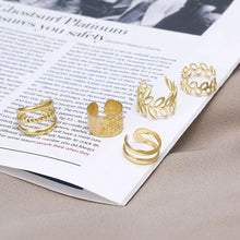 Load image into Gallery viewer, 5pcs Set Elegant Leaf Shaped Hollow Circle Stacked Ear Cuff No Piercing Clip On Earrings Gold Bridal Wedding Jewelry For Women Female Gift