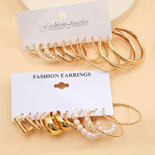 Load image into Gallery viewer, Earring Sets For Women Trendy Vintage Bohemian Geometric C Shaped Big Circle Hoop Stud Pearl Zircon Daily Party Fashion Jewelry Gifts