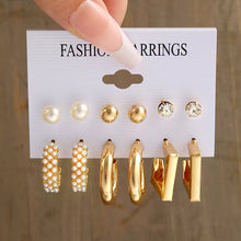 Load image into Gallery viewer, Earring Sets For Women Trendy Vintage Bohemian Geometric C Shaped Big Circle Hoop Stud Pearl Zircon Daily Party Fashion Jewelry Gifts