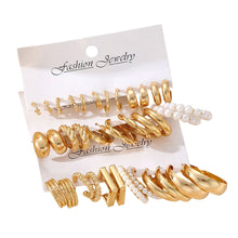 Load image into Gallery viewer, Earring Sets For Women Trendy Vintage Bohemian Geometric C Shaped Big Circle Hoop Stud Pearl Zircon Daily Party Fashion Jewelry Gifts