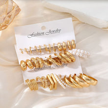 Load image into Gallery viewer, Earring Sets For Women Trendy Vintage Bohemian Geometric C Shaped Big Circle Hoop Stud Pearl Zircon Daily Party Fashion Jewelry Gifts